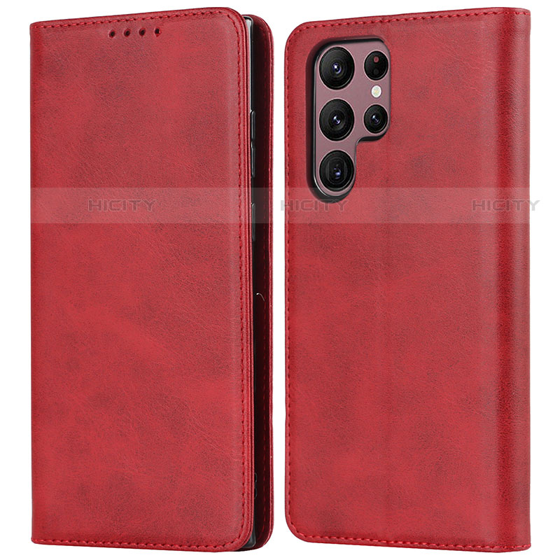 Coque Portefeuille Livre Cuir Etui Clapet D03T pour Samsung Galaxy S22 Ultra 5G Rouge Plus