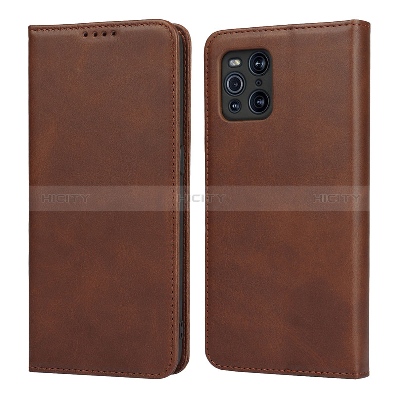 Coque Portefeuille Livre Cuir Etui Clapet D04T pour Oppo Find X3 5G Marron Plus