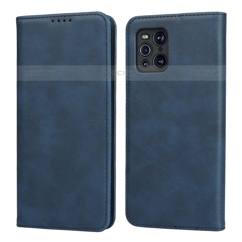 Coque Portefeuille Livre Cuir Etui Clapet D04T pour Oppo Find X3 Pro 5G Bleu Plus