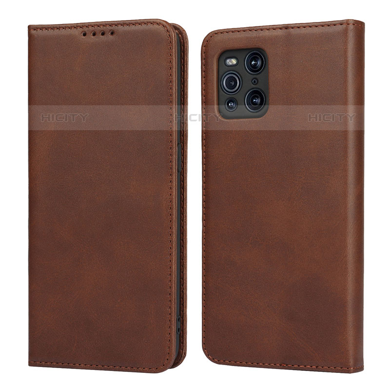 Coque Portefeuille Livre Cuir Etui Clapet D04T pour Oppo Find X3 Pro 5G Marron Plus