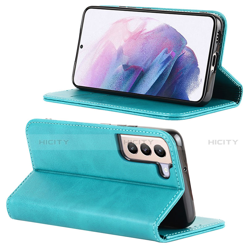 Coque Portefeuille Livre Cuir Etui Clapet D04T pour Samsung Galaxy S21 5G Bleu Ciel Plus