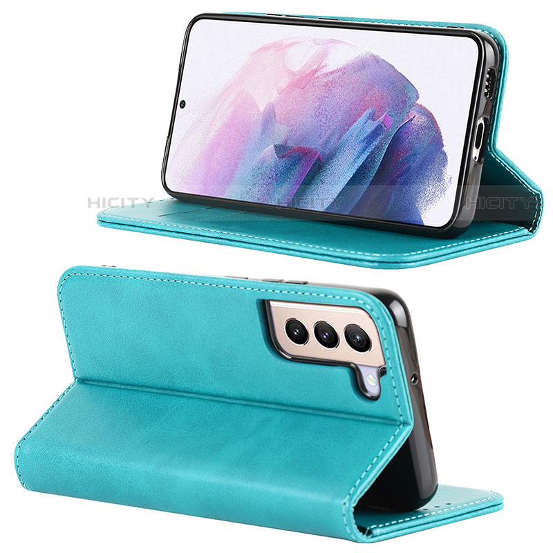 Coque Portefeuille Livre Cuir Etui Clapet D04T pour Samsung Galaxy S21 Plus 5G Bleu Ciel Plus