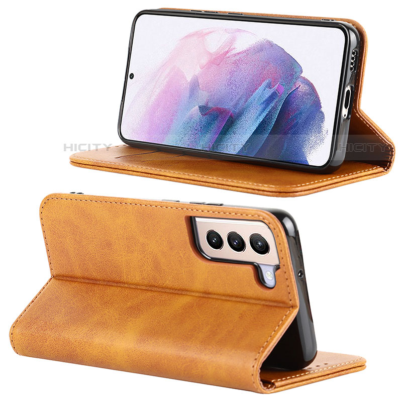 Coque Portefeuille Livre Cuir Etui Clapet D04T pour Samsung Galaxy S22 Plus 5G Brun Clair Plus