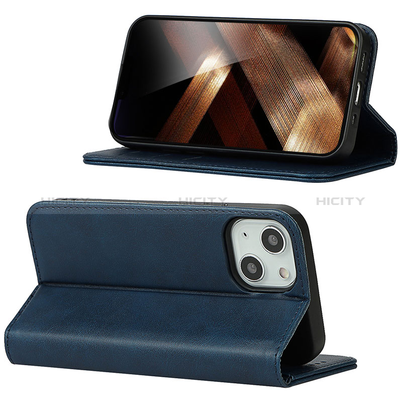 Coque Portefeuille Livre Cuir Etui Clapet D05T pour Apple iPhone 15 Bleu Plus