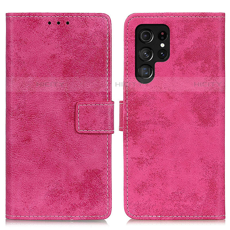 Coque Portefeuille Livre Cuir Etui Clapet D05Y pour Samsung Galaxy S22 Ultra 5G Rose Rouge Plus