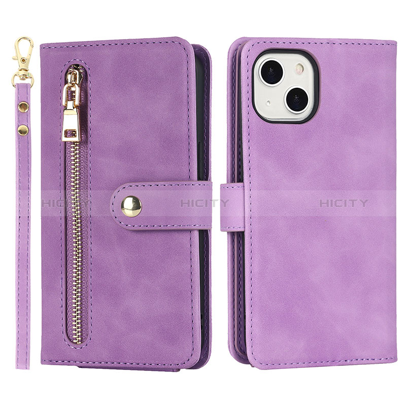 Coque Portefeuille Livre Cuir Etui Clapet D06T pour Apple iPhone 14 Violet Clair Plus