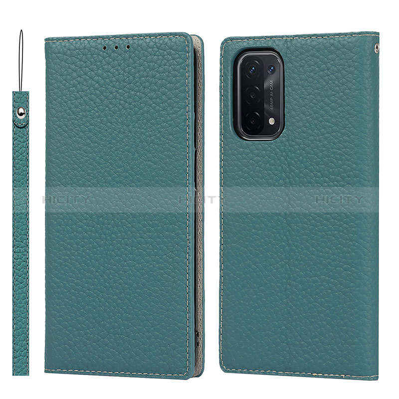 Coque Portefeuille Livre Cuir Etui Clapet D06T pour Oppo A74 5G Cyan Plus