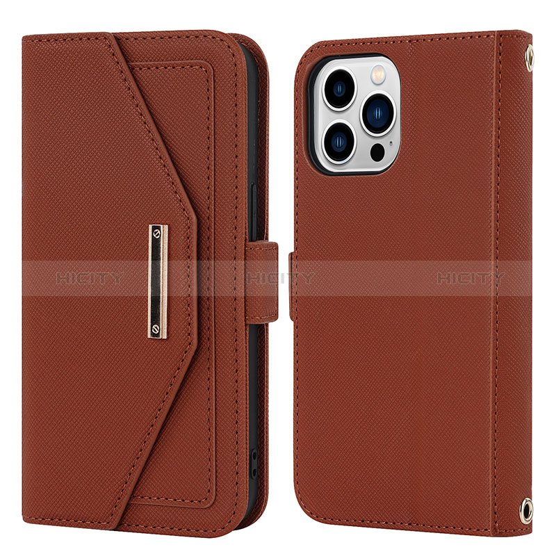 Coque Portefeuille Livre Cuir Etui Clapet D07T pour Apple iPhone 13 Pro Max Marron Plus