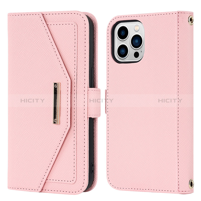 Coque Portefeuille Livre Cuir Etui Clapet D07T pour Apple iPhone 13 Pro Max Or Rose Plus