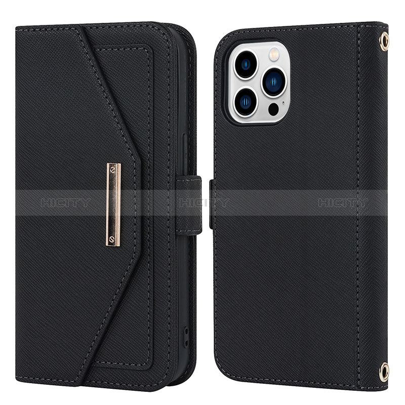 Coque Portefeuille Livre Cuir Etui Clapet D07T pour Apple iPhone 14 Pro Noir Plus