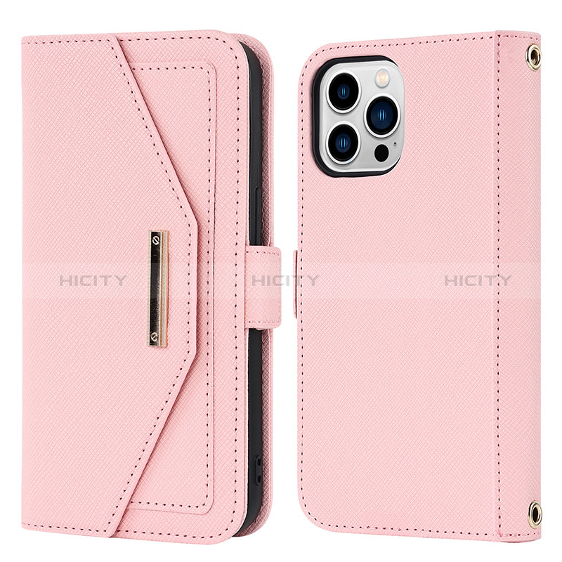 Coque Portefeuille Livre Cuir Etui Clapet D07T pour Apple iPhone 16 Pro Or Rose Plus