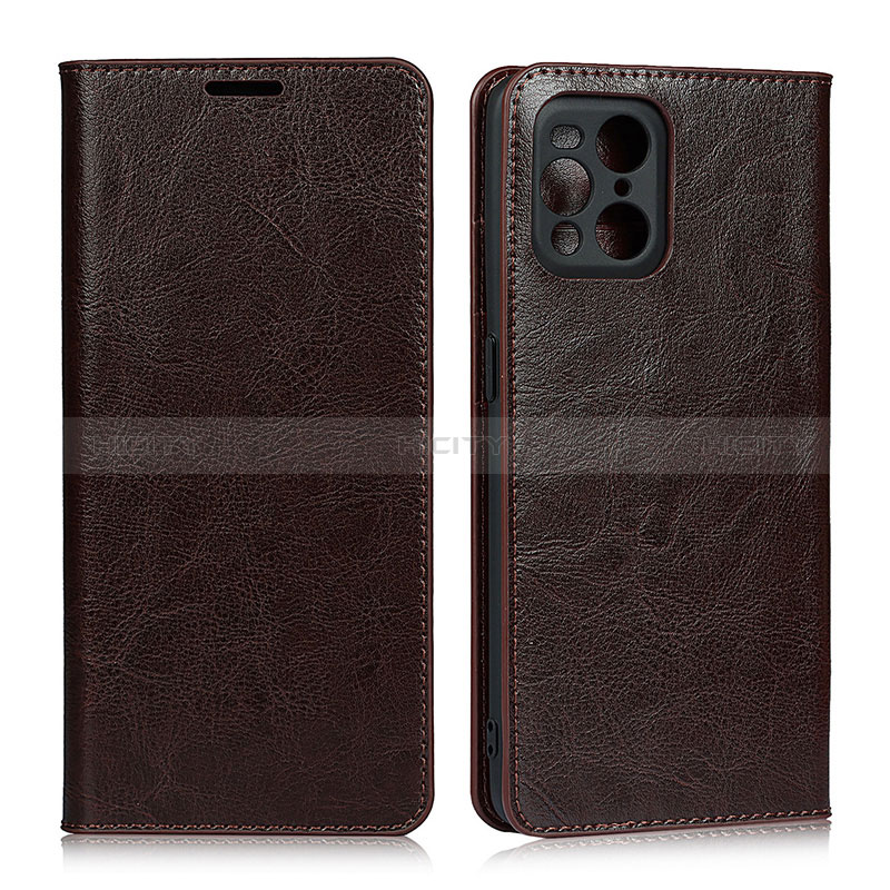 Coque Portefeuille Livre Cuir Etui Clapet D07T pour Oppo Find X3 5G Marron Plus