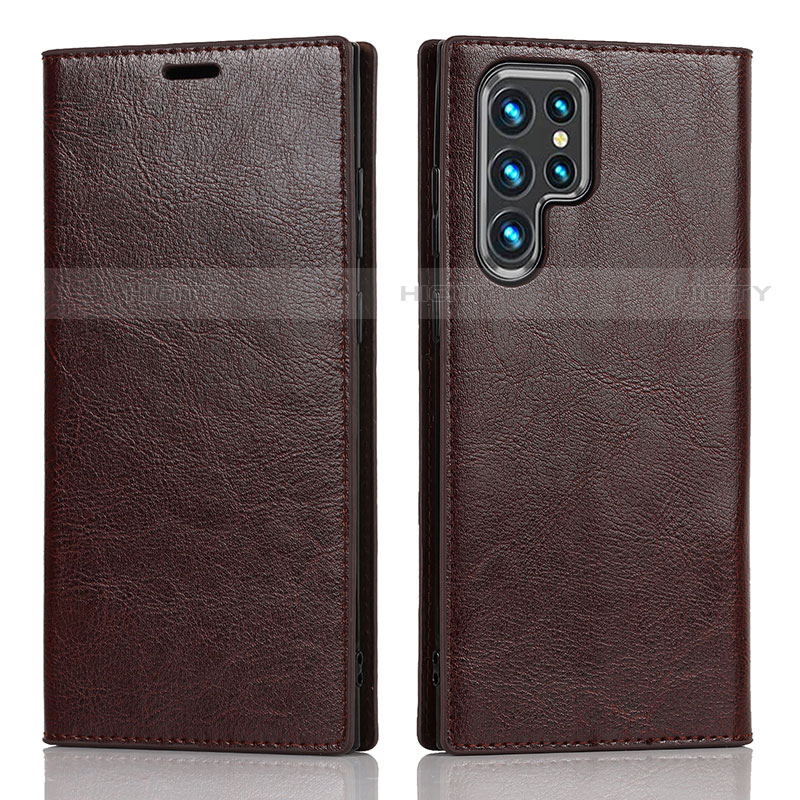 Coque Portefeuille Livre Cuir Etui Clapet D07T pour Samsung Galaxy S22 Ultra 5G Marron Plus