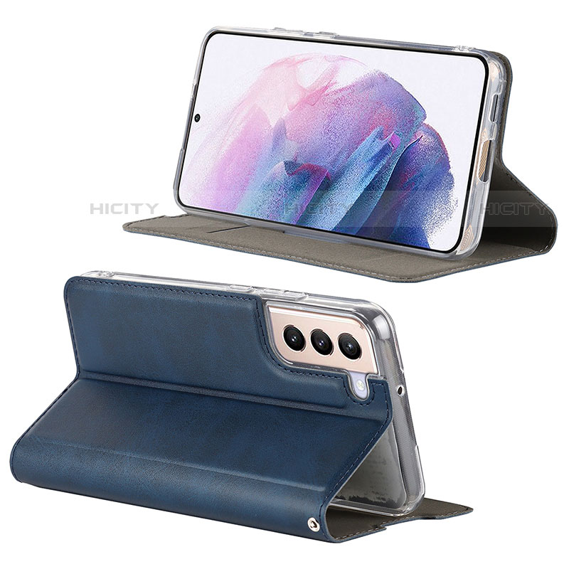 Coque Portefeuille Livre Cuir Etui Clapet D08T pour Samsung Galaxy S21 Plus 5G Bleu Plus