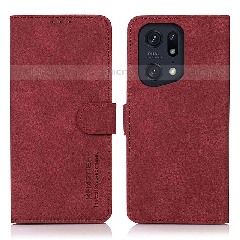 Coque Portefeuille Livre Cuir Etui Clapet D08Y pour Oppo Find X5 Pro 5G Rouge Plus