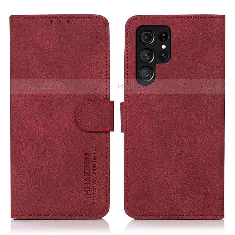 Coque Portefeuille Livre Cuir Etui Clapet D08Y pour Samsung Galaxy S21 Ultra 5G Rouge Plus