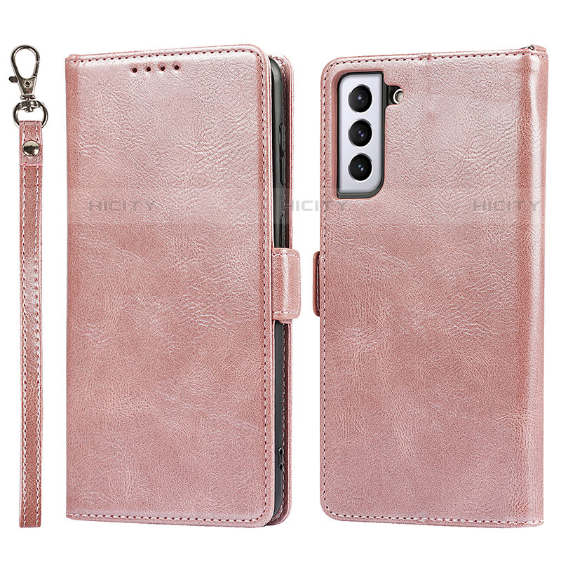 Coque Portefeuille Livre Cuir Etui Clapet D10T pour Samsung Galaxy S21 Plus 5G Or Rose Plus