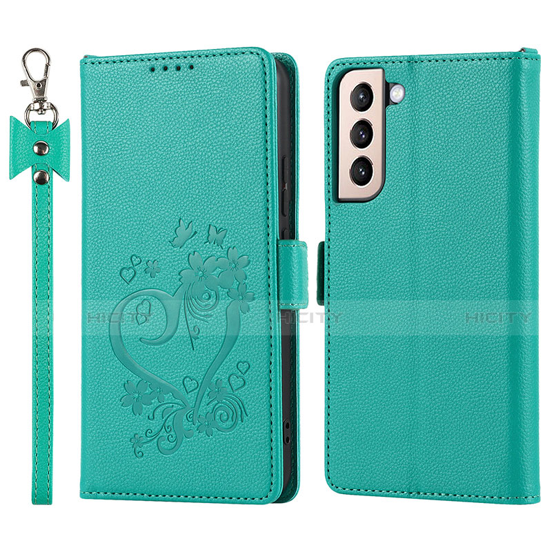 Coque Portefeuille Livre Cuir Etui Clapet D11T pour Samsung Galaxy S21 5G Vert Plus