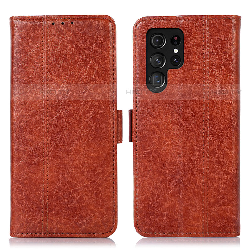 Coque Portefeuille Livre Cuir Etui Clapet D11Y pour Samsung Galaxy S23 Ultra 5G Marron Plus