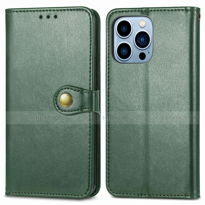 Coque Portefeuille Livre Cuir Etui Clapet F01 pour Apple iPhone 13 Pro Vert Plus