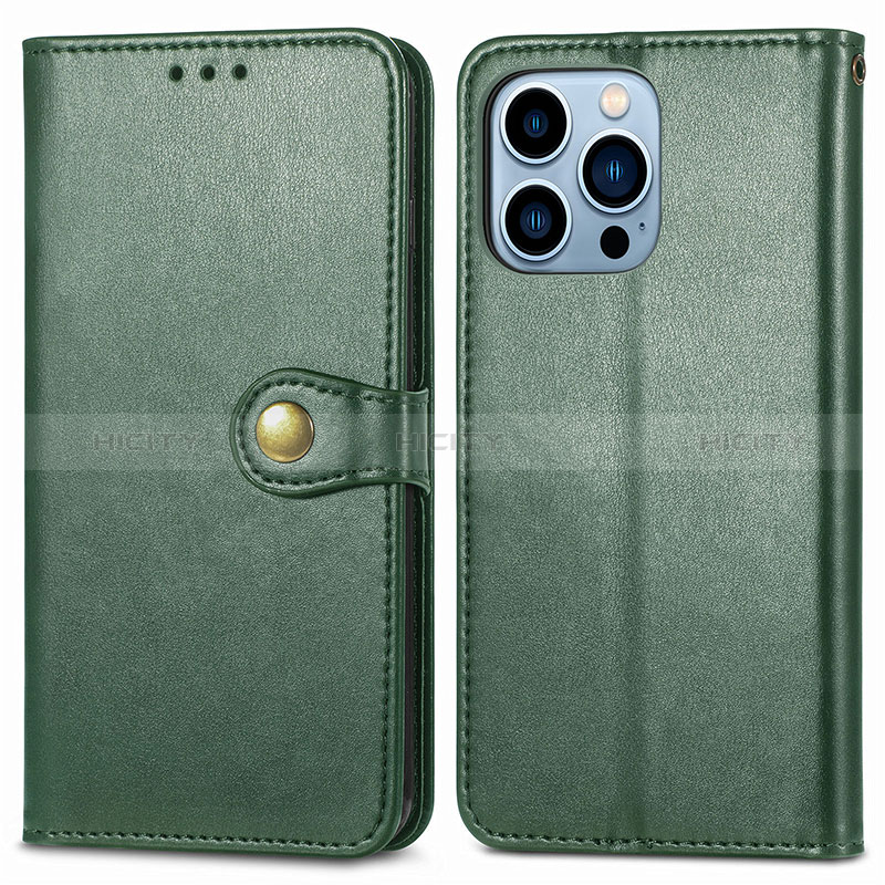 Coque Portefeuille Livre Cuir Etui Clapet F01 pour Apple iPhone 14 Pro Vert Plus