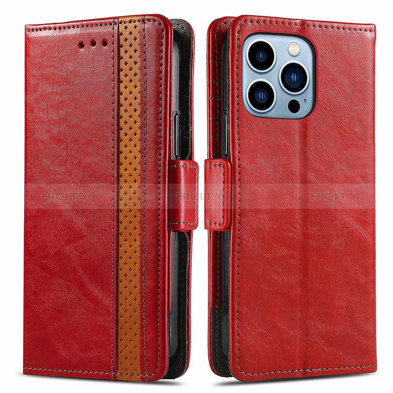 Coque Portefeuille Livre Cuir Etui Clapet F03 pour Apple iPhone 14 Pro Max Rouge Plus