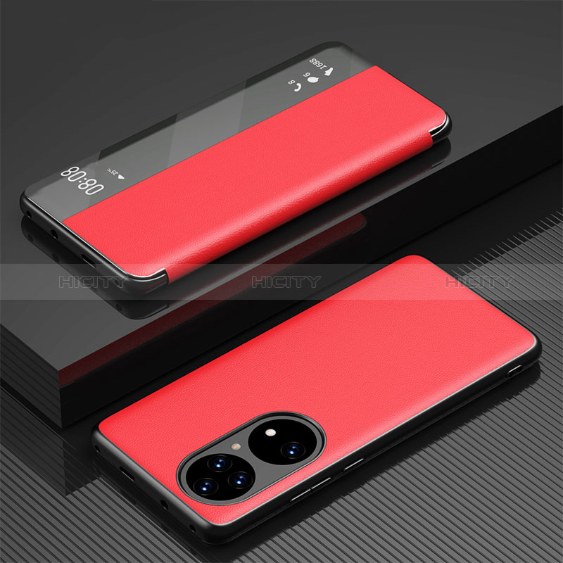 Coque Portefeuille Livre Cuir Etui Clapet GS1 pour Huawei P50 Pro Rouge Plus