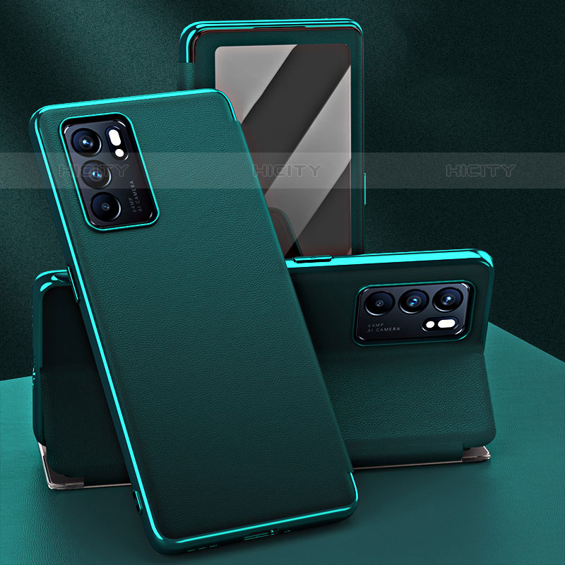 Coque Portefeuille Livre Cuir Etui Clapet GS1 pour Oppo Reno6 5G Vert Plus