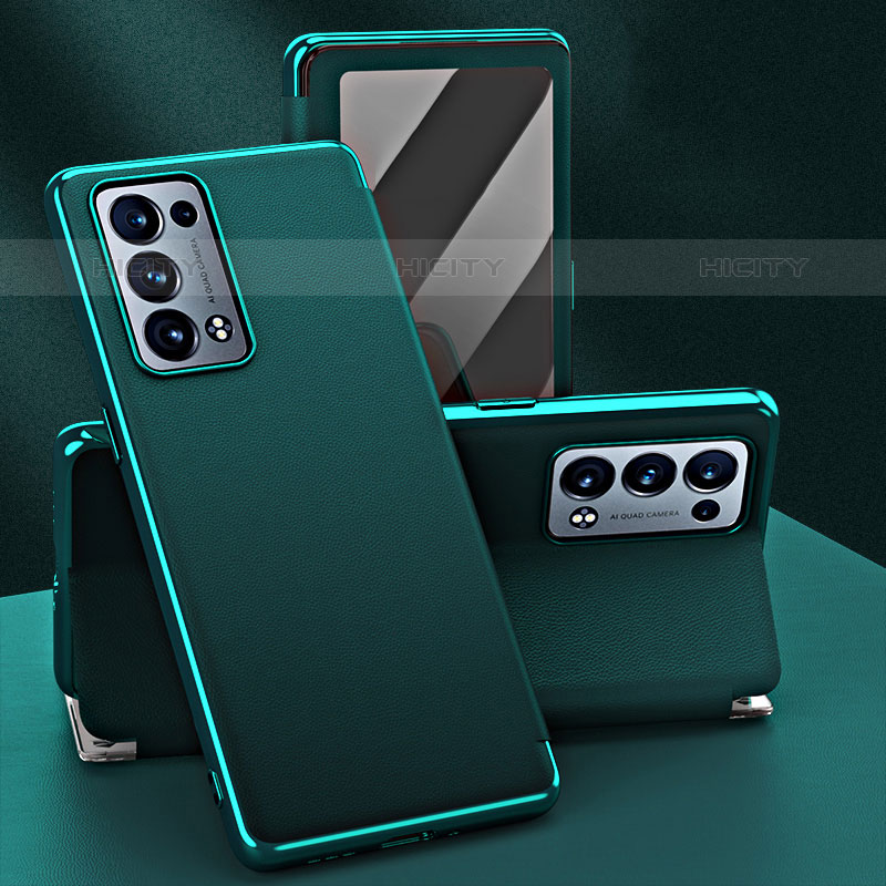 Coque Portefeuille Livre Cuir Etui Clapet GS1 pour Oppo Reno6 Pro 5G Vert Plus