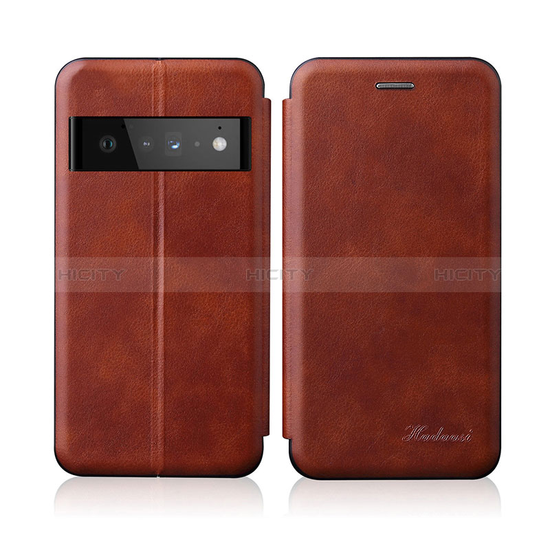 Coque Portefeuille Livre Cuir Etui Clapet H01D pour Google Pixel 6 Pro 5G Marron Plus