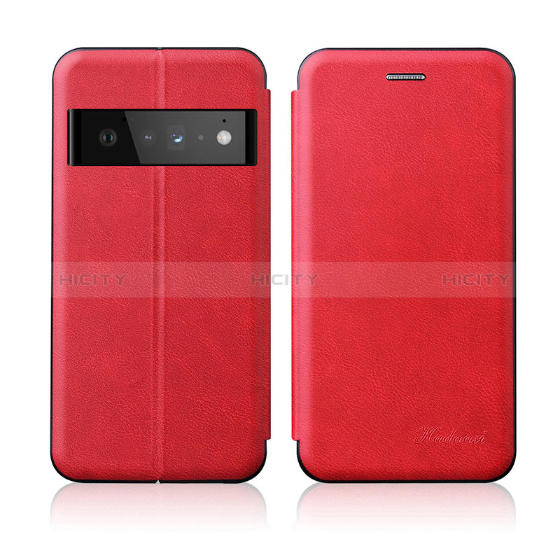 Coque Portefeuille Livre Cuir Etui Clapet H01D pour Google Pixel 6 Pro 5G Rouge Plus