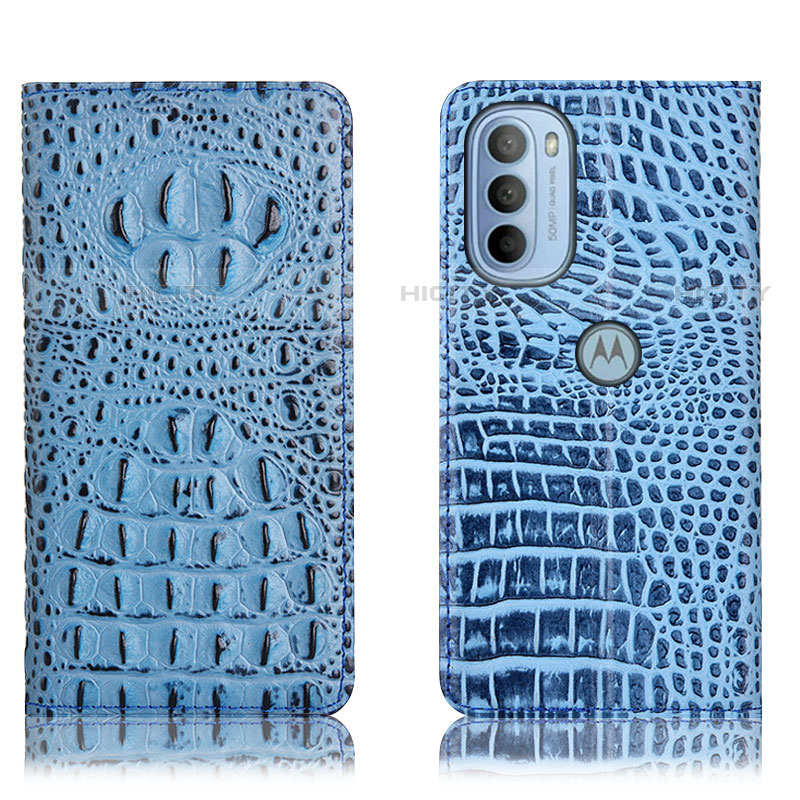 Coque Portefeuille Livre Cuir Etui Clapet H01P pour Motorola Moto G31 Bleu Ciel Plus