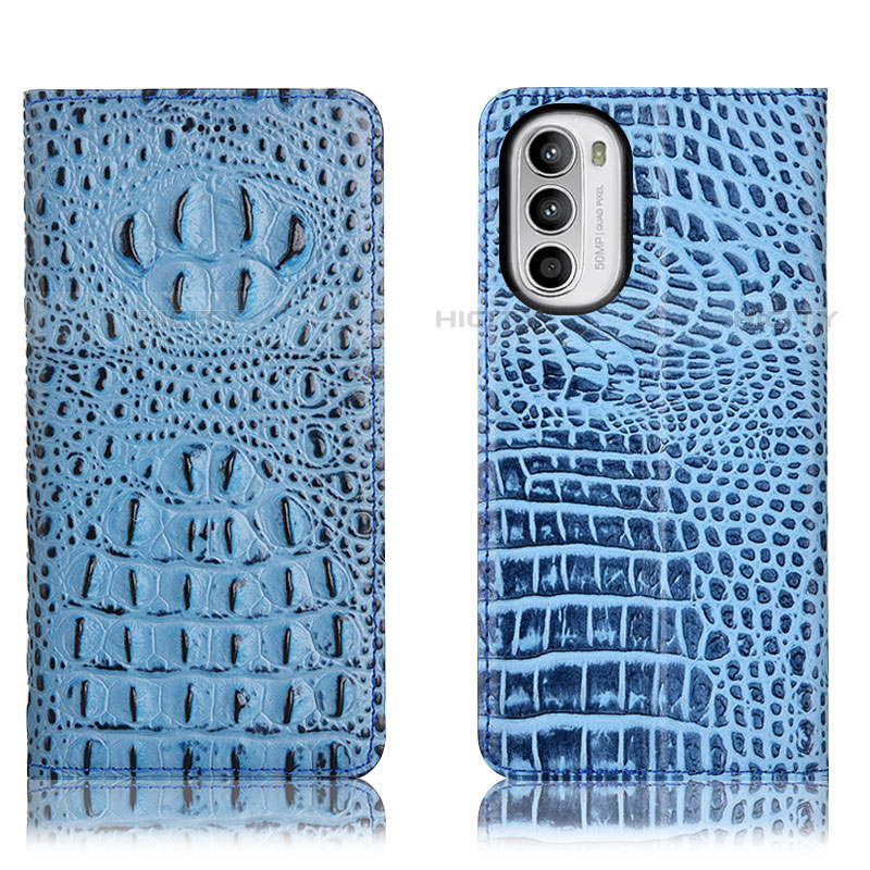 Coque Portefeuille Livre Cuir Etui Clapet H01P pour Motorola Moto G71s 5G Bleu Ciel Plus