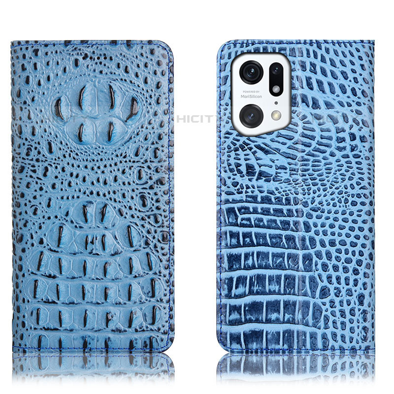 Coque Portefeuille Livre Cuir Etui Clapet H01P pour Oppo Find X5 Pro 5G Bleu Ciel Plus