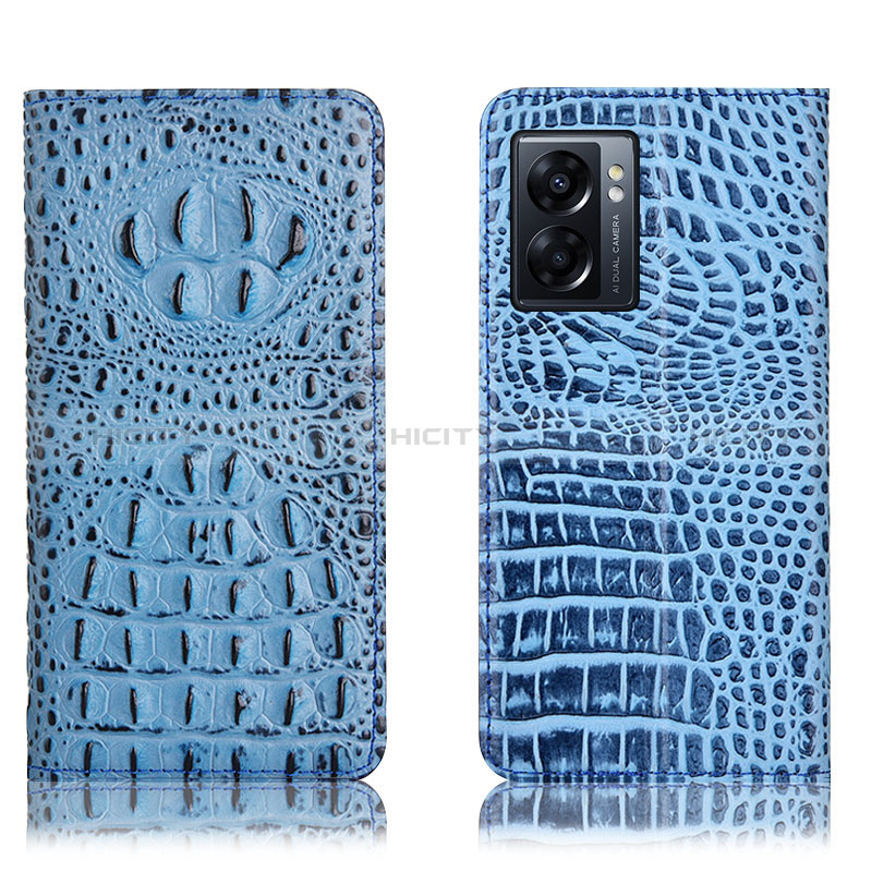 Coque Portefeuille Livre Cuir Etui Clapet H01P pour Oppo K10 5G India Bleu Ciel Plus