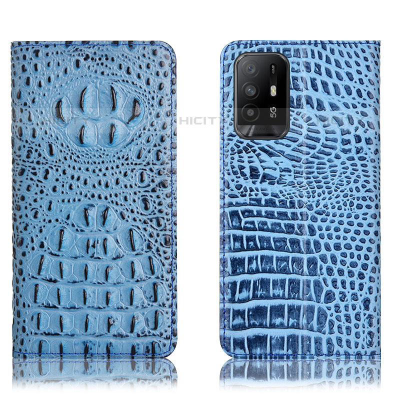 Coque Portefeuille Livre Cuir Etui Clapet H01P pour Oppo Reno5 Z 5G Bleu Ciel Plus