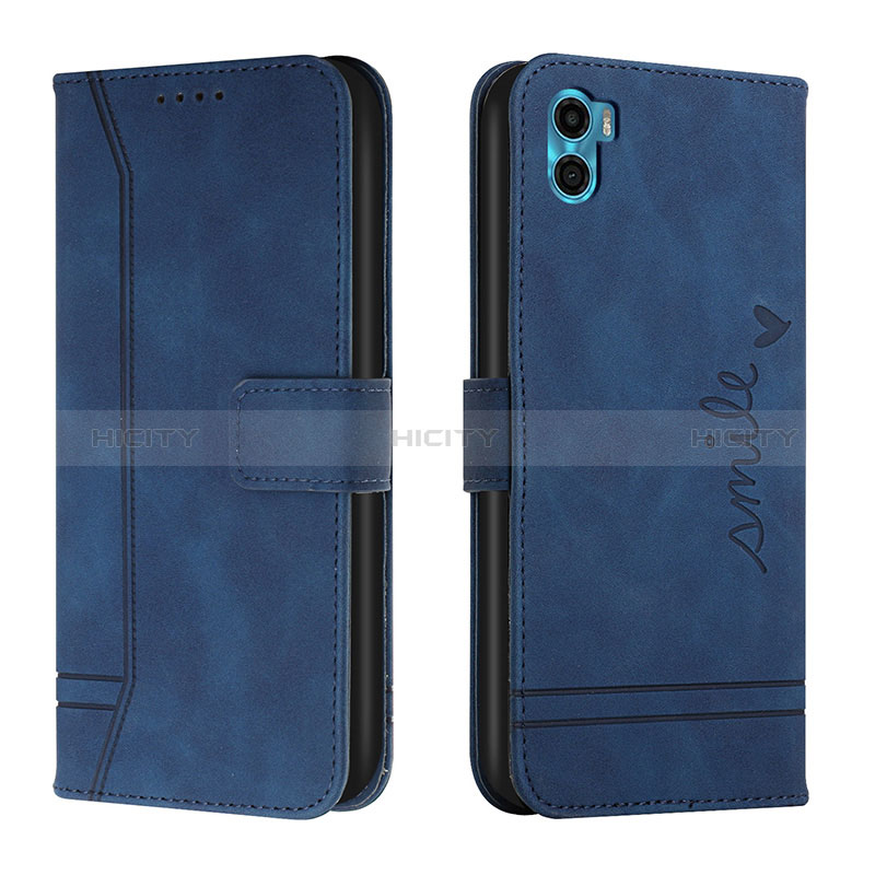 Coque Portefeuille Livre Cuir Etui Clapet H01X pour Motorola Moto E22S Bleu Plus