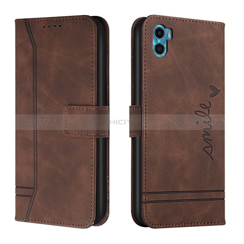 Coque Portefeuille Livre Cuir Etui Clapet H01X pour Motorola Moto E32 India Marron Plus