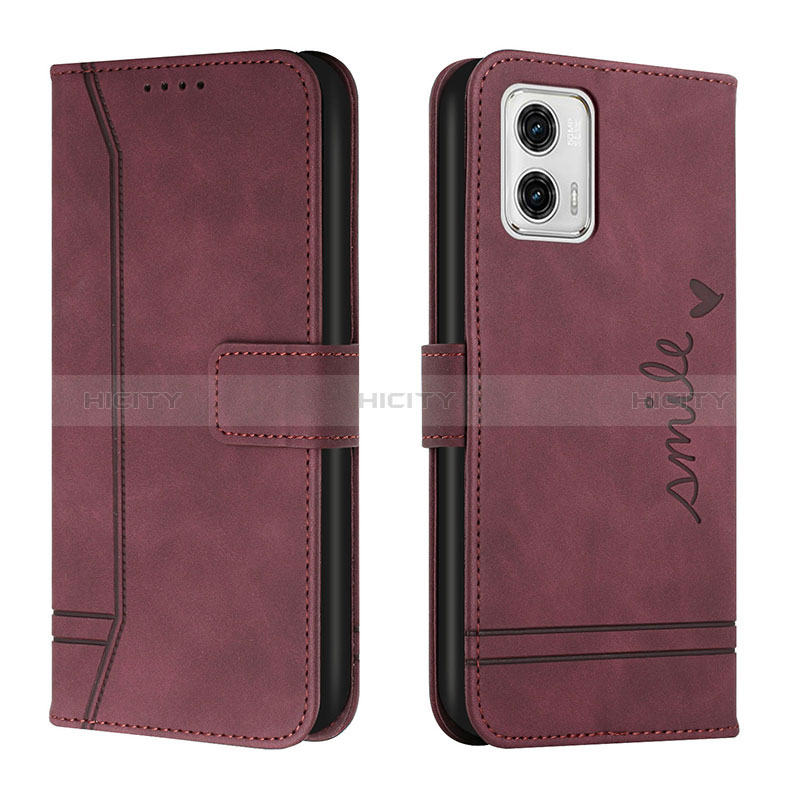 Coque Portefeuille Livre Cuir Etui Clapet H01X pour Motorola Moto G73 5G Rouge Plus