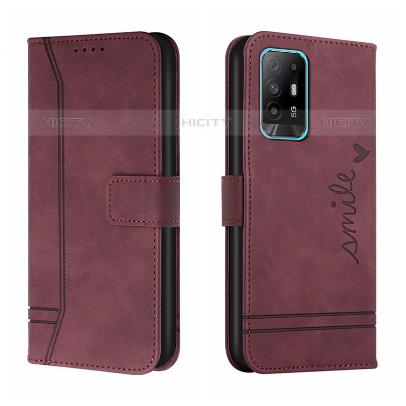 Coque Portefeuille Livre Cuir Etui Clapet H01X pour Oppo A95 5G Rouge Plus