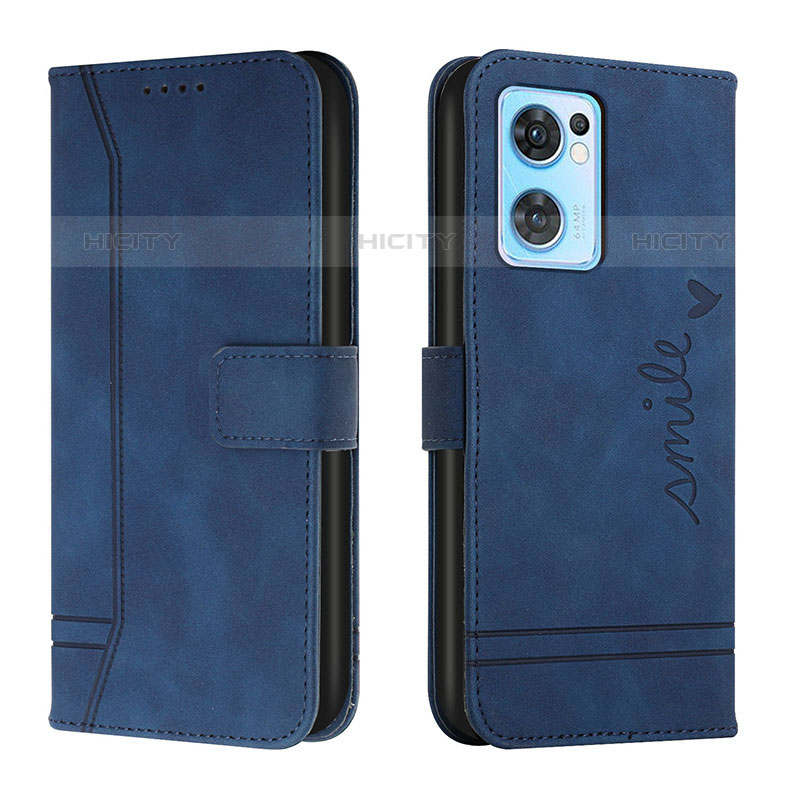 Coque Portefeuille Livre Cuir Etui Clapet H01X pour Oppo Reno7 5G Bleu Plus