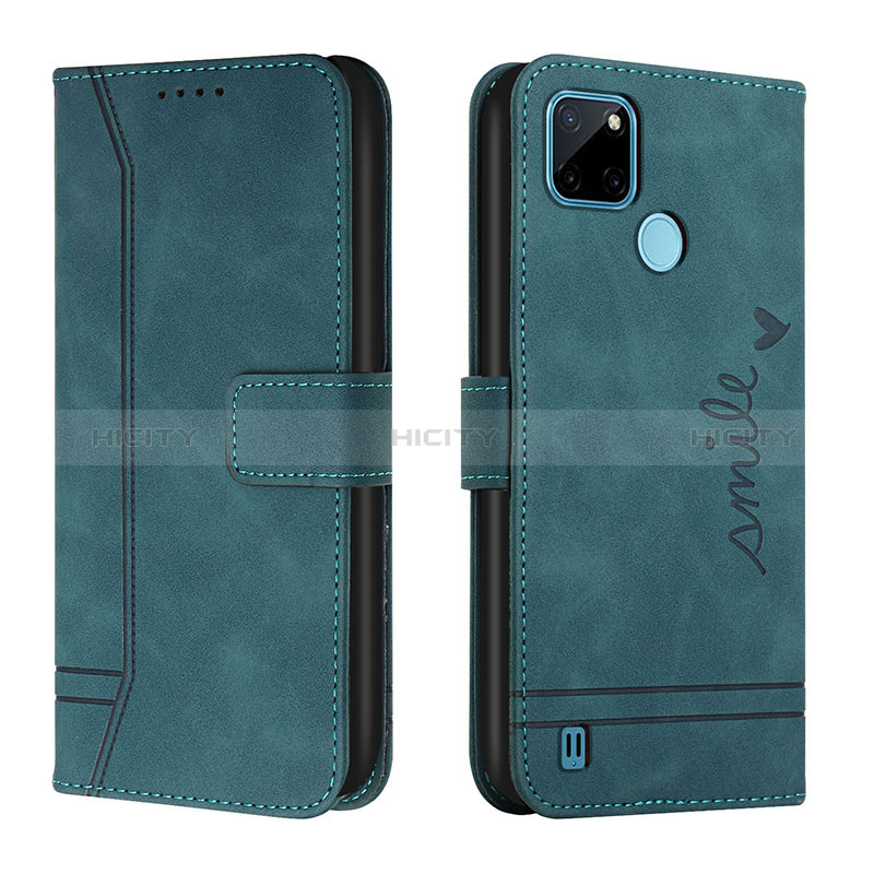 Coque Portefeuille Livre Cuir Etui Clapet H01X pour Realme C21Y Vert Plus