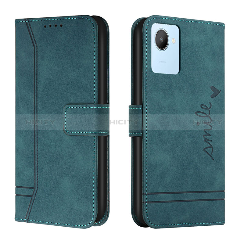 Coque Portefeuille Livre Cuir Etui Clapet H01X pour Realme C30s Vert Plus