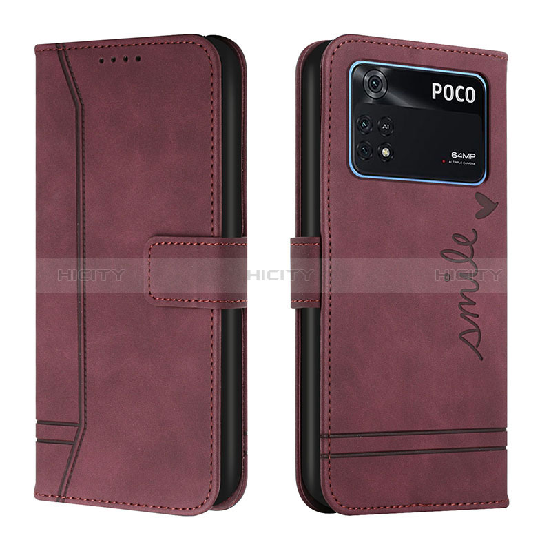 Coque Portefeuille Livre Cuir Etui Clapet H01X pour Xiaomi Poco M4 Pro 4G Rouge Plus