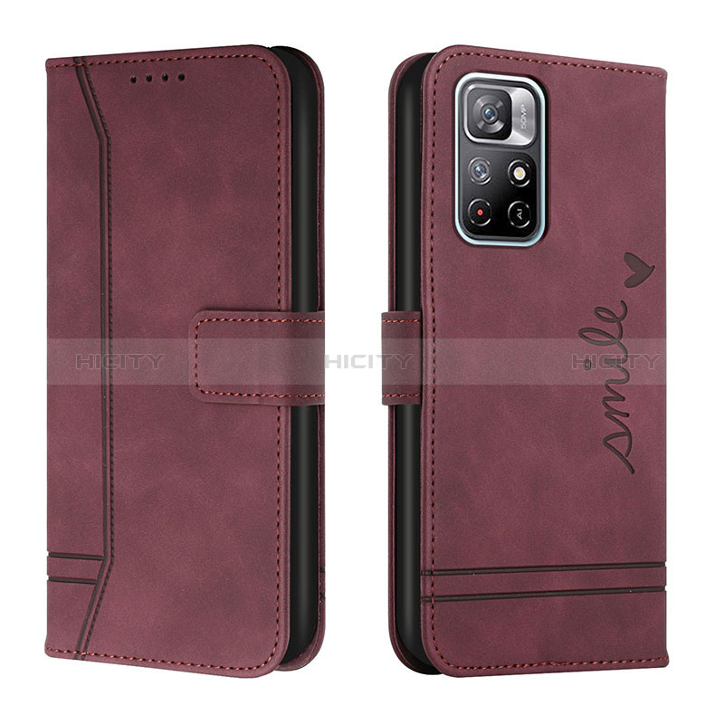 Coque Portefeuille Livre Cuir Etui Clapet H01X pour Xiaomi Redmi Note 11 5G Rouge Plus