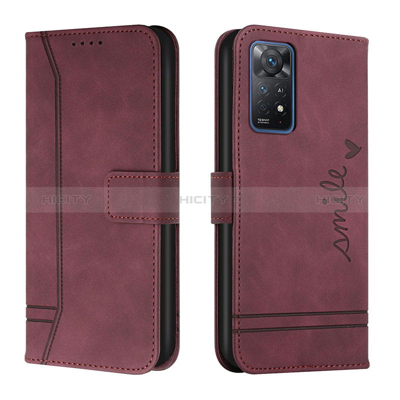 Coque Portefeuille Livre Cuir Etui Clapet H01X pour Xiaomi Redmi Note 11 Pro 4G Rouge Plus