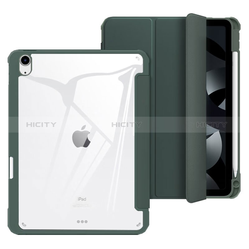 Coque Portefeuille Livre Cuir Etui Clapet H02 pour Apple iPad Air 5 10.9 (2022) Vert Plus