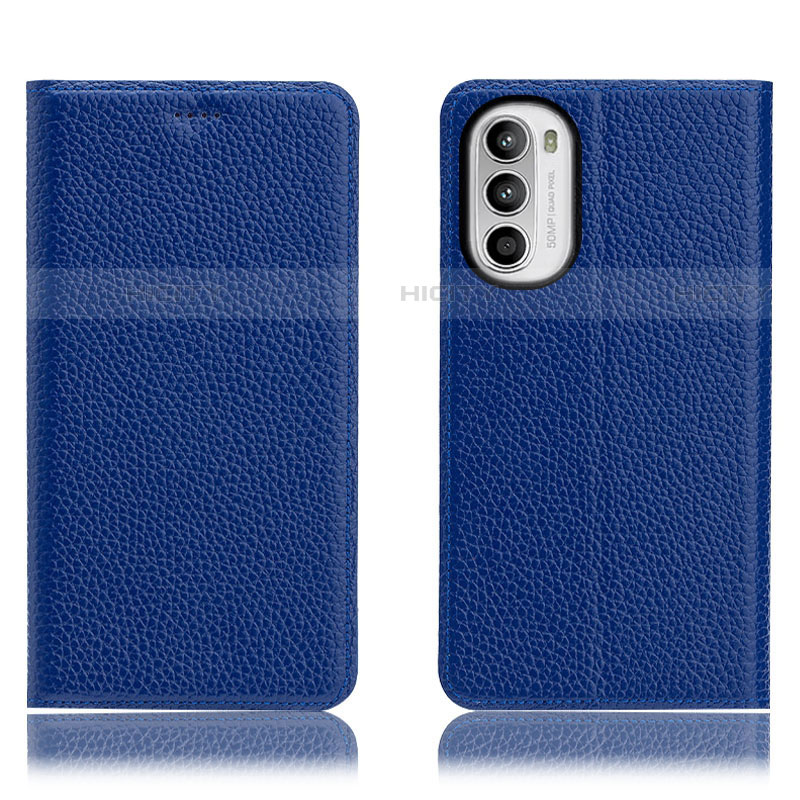 Coque Portefeuille Livre Cuir Etui Clapet H02P pour Motorola Moto Edge (2022) 5G Bleu Plus