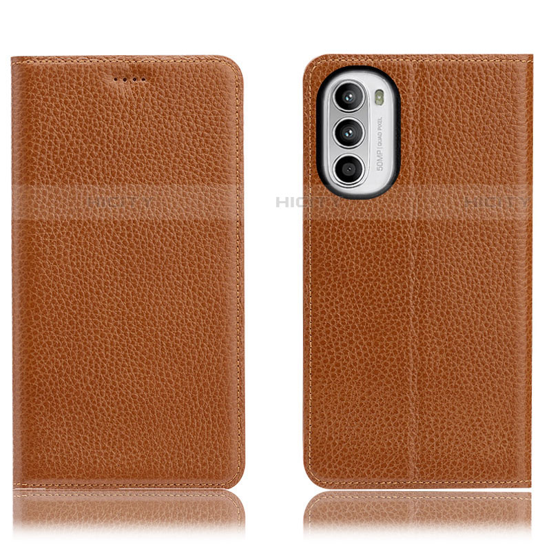 Coque Portefeuille Livre Cuir Etui Clapet H02P pour Motorola Moto Edge (2022) 5G Brun Clair Plus