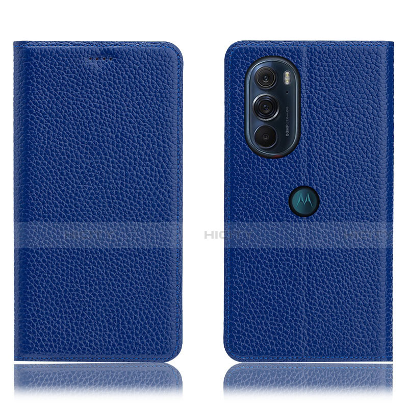 Coque Portefeuille Livre Cuir Etui Clapet H02P pour Motorola Moto Edge 30 Pro 5G Bleu Plus